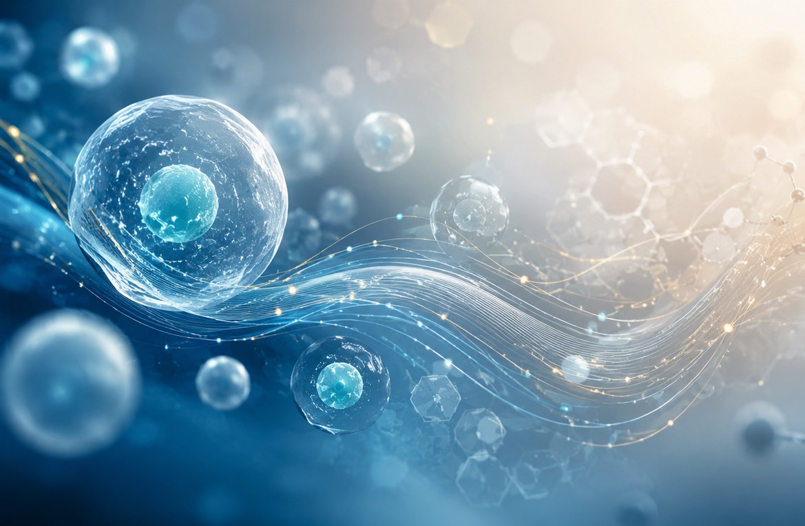 Abstract cellular science in blue and warm light